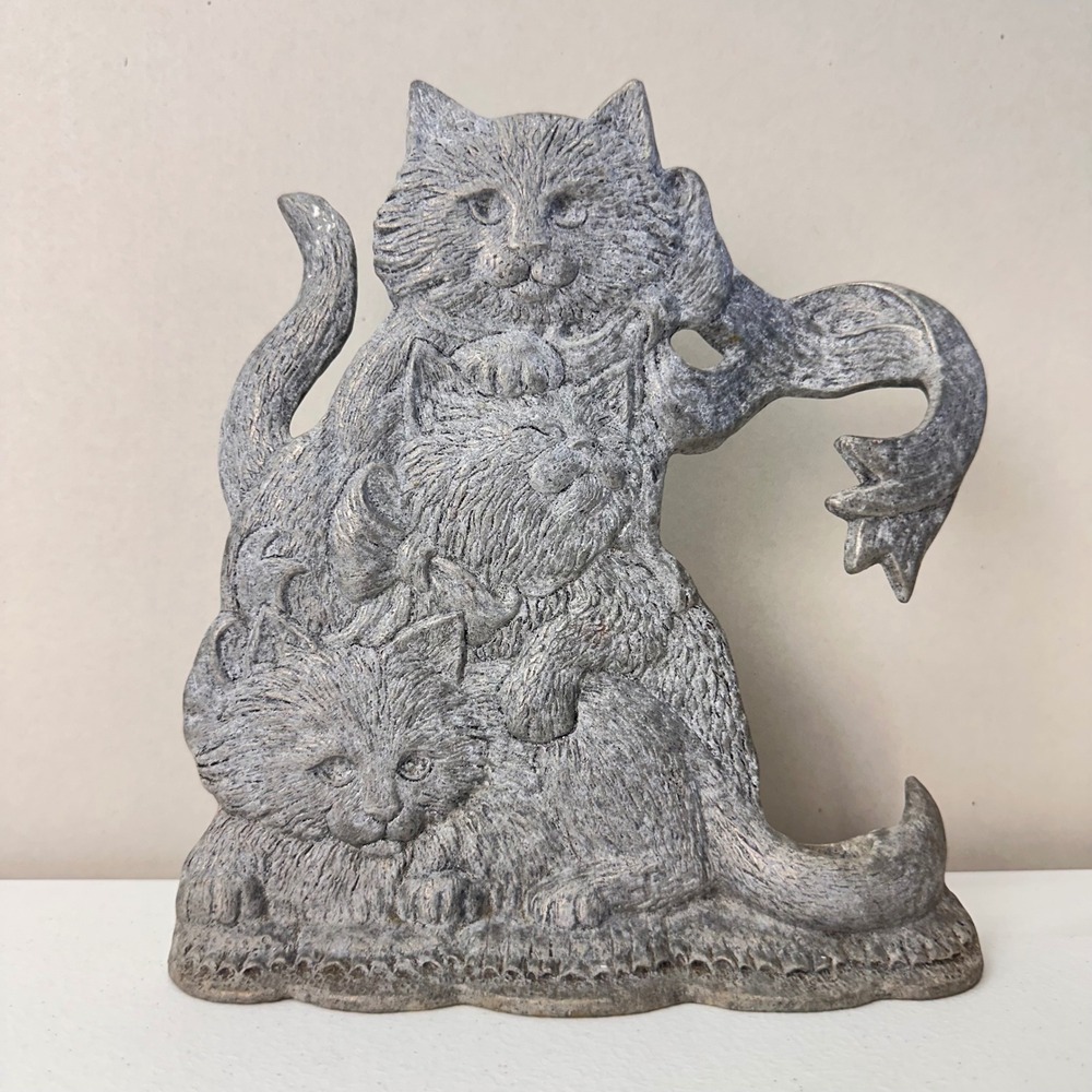 Vintage Pewter Cat Candle Holder Silver Cottage‎ Grandma Door Stopper